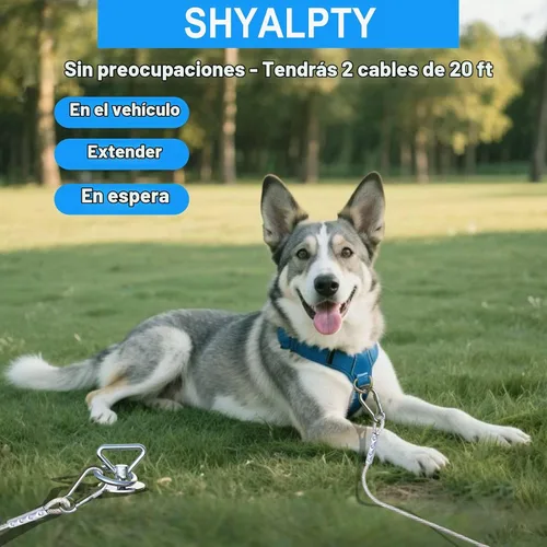 Vista 6 de Cable de amarre para perros y estaca para campamento, con cables resistentes de 2 x 20 pies (hasta 200 libras), anclaje giratorio de 360°