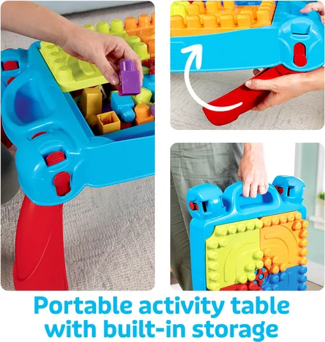 Vista 4 de MEGA BLOKS First Builders Build 'n Learn Table - Juego de bloques para niños, color azul