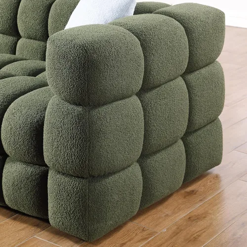 Vista 6 de Sofá de burbujas moderno de 3 plazas con 2 almohadas, sofá cómodo de tela Bouclé, muebles decorativos para espacios pequeños, sala de estar