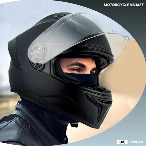Vista 6 de Favoto - Casco de cara completa con viseras duales, Casco de motocicleta aprobado por DOT, Casco ligero para motocicleta de calle, bicicleta