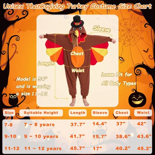Vista 6 de MORNINGFLY Disfraz de pavo para adultos, disfraz de Acción de Gracias, Halloween, cosplay, pijama de una pieza para mujeres y hombres