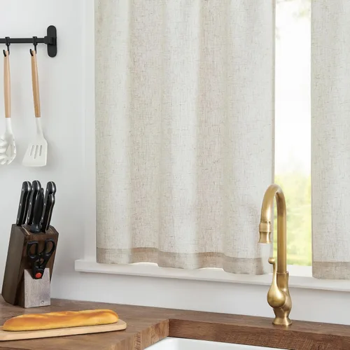 Vista 6 de Jinchan - Cortinas de cocina de lino rústico beige con bolsillo para barra, 26 x 36 pulgadas, 2 paneles