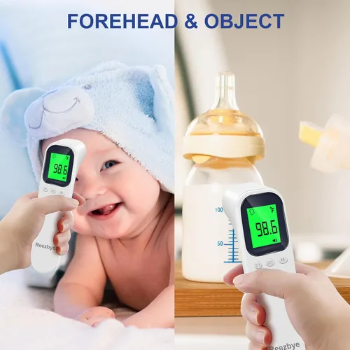 Vista 5 de Termómetro sin contacto – Termómetro digital de frente para bebés, niños y adultos, alarma de fiebre de 3 colores, 2 en 1 modo de frente y objeto