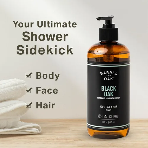Vista 2 de Barrel & Oak Lavado todo en uno para cara, cabello y cuerpo, vegano e hidratante para la cara, champú y gel de baño para hombres, kit de aseo