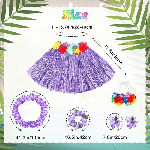 Vista 14 de Conjunto de disfraz de falda de hierba hawaiana de 11.8 in para niñas