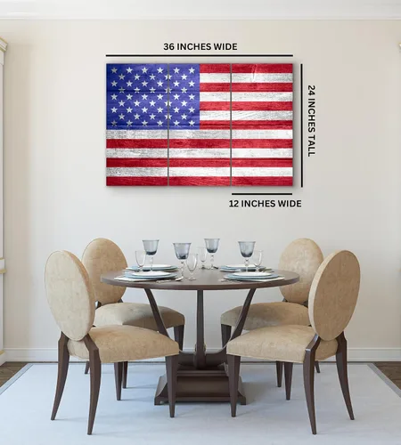 Vista 3 de Lienzo decorativo para pared con la bandera estadounidense, juego de 3 piezas, impresiones grandes decorativas de varios paneles divididos, aspecto
