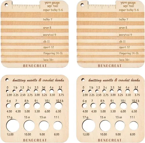 Vista 10 de BENECREAT 6 estilos de reglas de calibre de tejer de madera, gancho de ganchillo y envoltura de hilo por pulgada, herramienta de tejer para 6