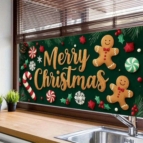 Vista 4 de HOMETITUTE Gingerbread - Cubierta de ventana de vinilo estático de Navidad de PVC, hoja de vidrio de privacidad de 39.3 x 17.7 pulgadas, panel