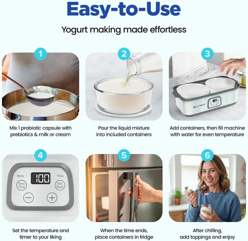 Vista 4 de El mejor fabricante de yogur probiótico con control ajustable de tiempo y temperatura, hace billones de probióticos para una mejor salud intestinal