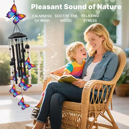 Vista 4 de Campanillas de Viento de Mariposa para Exteriores, Campanillas de Metal Negro al Aire Libre, Regalos de Mariposas para Mujeres/Hombres, Decoración