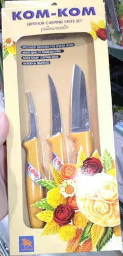 Vista 3 de Juego de cuchillos para tallar frutas y verduras C, amarillo, 11 x 1 x 5 pulgadas