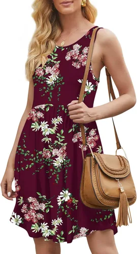 Vista 4 de HiMONE Womens Sleeveless Loose Plain Dresses Casual Short Dress with Pocket