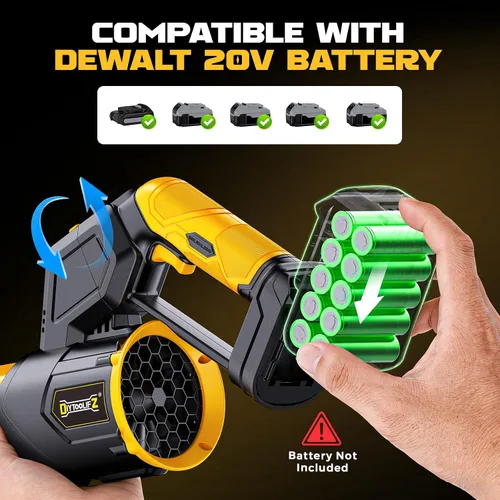 Vista 5 de DIYtoolifz Soplador de hojas inalámbrico compatible con Dewalt 20V, rotación de 180°, soplador de hojas de mano de 600 CFM, motor sin escobillas
