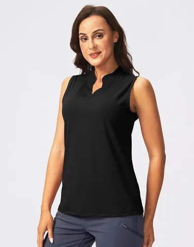 Vista 5 de SANTINY Camiseta de golf sin mangas para mujer, cuello en V, ligera, de secado rápido, para tenis, polo de golf para mujer