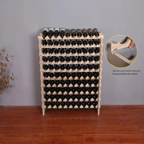 Vista 4 de Armario para vino independiente para piso, apilable, almacenamiento modular para encimera, soporte de vino de madera (100 botellas)