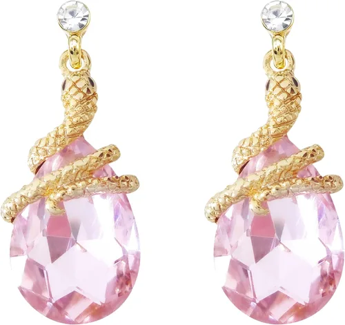 Vista 23 de Navachi Pendientes colgantes de gota de serpiente con forma de pera multicolor de cristal chapado en oro de 18 quilates Negro
