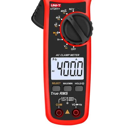 Vista 3 de UNI-T Abrazadera digital UT201+, corriente CA True RMS HVAC Volt Amp Ohm medidor abrazadera en multímetro, rango automático 4,000 cuentas NCV AC DC