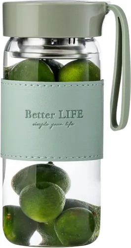 Vista 14 de Botella de Té de Vidrio de 16 oz Botella para Beber con Funda Antideslizante, e Infusor de Té de Acero Inoxidable, Tapa a Prueba de Fugas, Botella