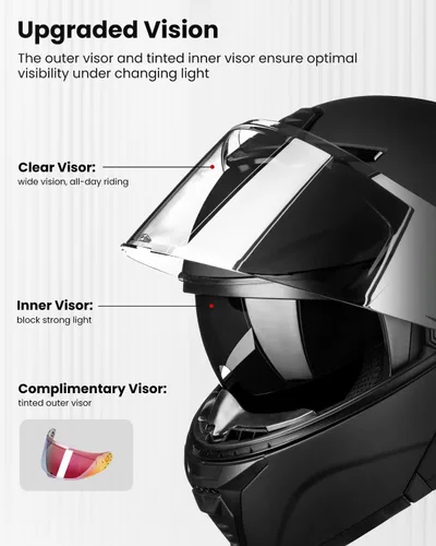 Vista 5 de ILM Casco modular de motocicleta para adultos, de cara completa, abatible, con doble visera, Street Bike Racing DOT modelo MM966