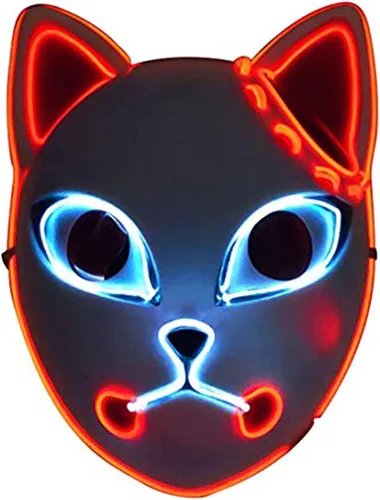 Vista 3 de Máscara LED de demonio, accesorios de disfraz de anime japonés de plástico de lujo con cara de zorro, accesorios para cosplay