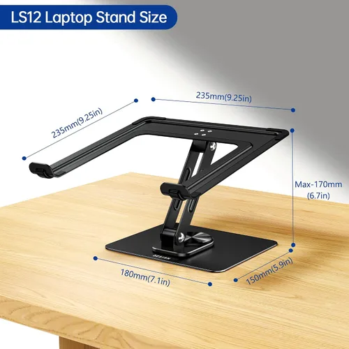 Vista 5 de BESIGN LS12 - Soporte de laptop con base giratoria de 360°, soporte ergonómico ajustable para notebook, soporte elevador para computadora compatible