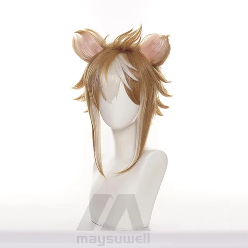 Vista 3 de Anime Cosplay peluca marrón blanco corto adulto peluca de pelo
