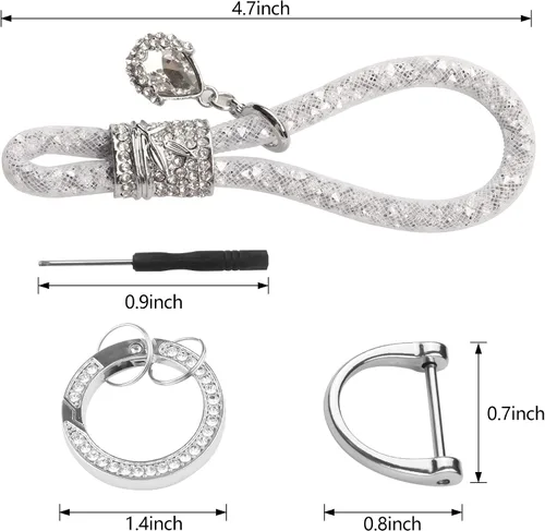 Vista 2 de Llavero de automóvil para mujer llavero de accesorios con diamantes de imitación brillantes llavero de automóvil de moda con purpurina blanco y rosa