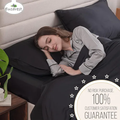 Vista 4 de Split-King - Sábanas de cama de lyocell de eucalipto, hipoalergénicas, 100% Tencel orgánico, reguladoras térmicas y absorben la humedad