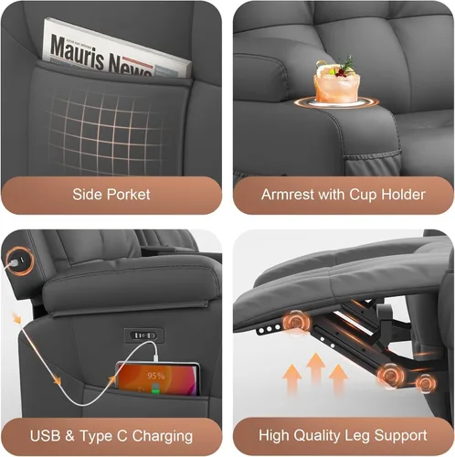 Vista 157 de Sofá de Dos Plazas Reclinable, Sofá Reclinable de Masaje con Gran Capacidad de Peso, Silla de Dos Plazas para RV en Liquidación con Consola, USB