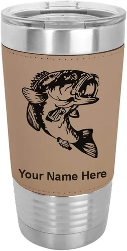 Vista 17 de LaserGram Vaso aislado al vacío de 20 onzas, pez bajo, grabado personalizado incluido (piel sintética, estilo béisbol)