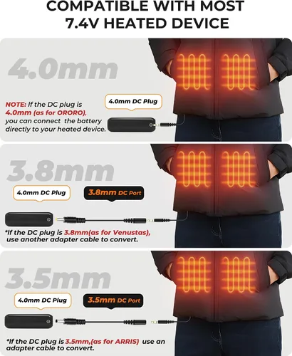 Vista 4 de Chaleco calefactable de 7.4V 20000mAh, batería compatible con ORORO, batería para chaleco térmico con LED, batería recargable para Weamest