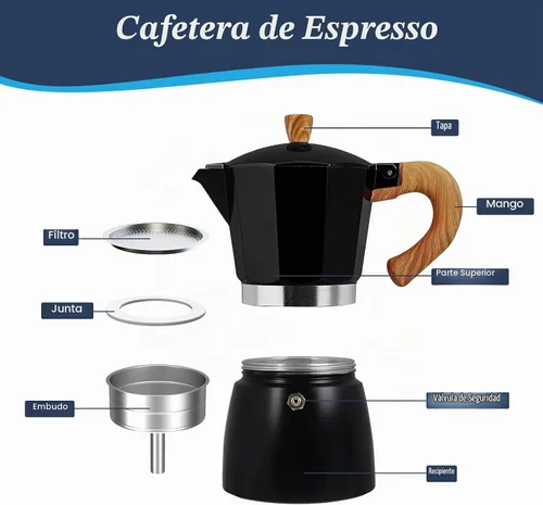 Vista 3 de 3 tazas Moka Pot Aluminio 5.1 fl oz Cafetera Italiana Estufa Cafetera Espresso Cafeteras Mocha Pot Percolador para estufa de cerámica eléctrica