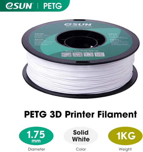 Vista 2 de eSUN – Filamento de impresora 3D PETG, 1.75 mm, color blanco, 1 kg (2.2 libras), sólido, opaco Blanco sólido