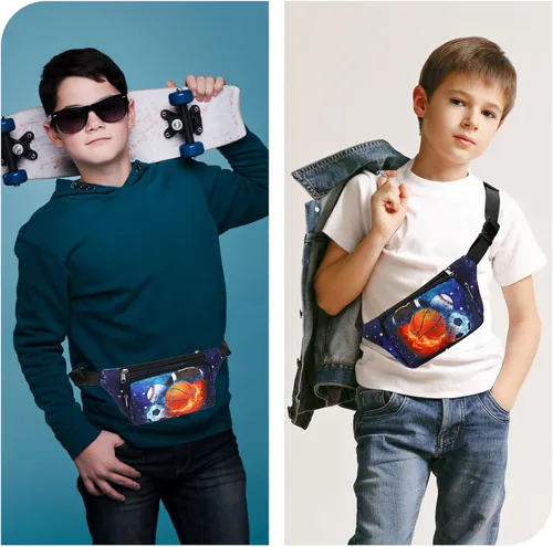 Vista 5 de LEDAOU Riñonera para niños, bolsa cruzada para niños, riñonera, ligera, para el pecho, Baloncesto Rugby Estrellas de fútbol, Talla única