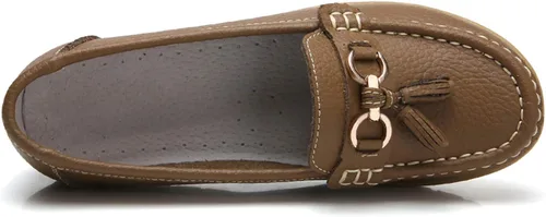 Vista 2 de Mocasines de cuero, Mujer, Suela de goma, Sin agujetas, mocasín sin taco, Zapatos