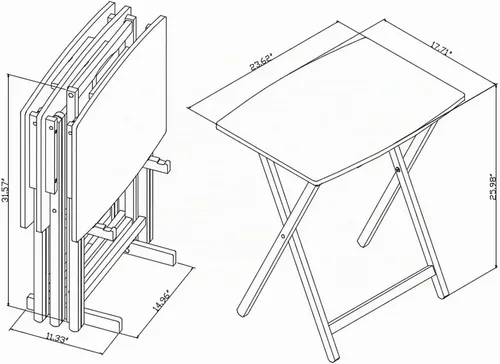 Vista 3 de Juego de 5 mesas plegables XL de gran tamaño (4 bandejas, 1 soporte), bandejas para comer de 4 con soporte, mesa de comedor plegable
