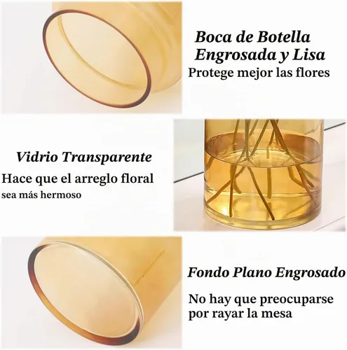Vista 6 de Jarrón grande de vidrio, florero de vidrio ámbar de 9 pulgadas, jarrones grandes para ramo, jarrones altos de boca ancha para flores, hogar, boda
