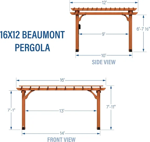 Vista 3 de Backyard Discovery Beaumont - Kit de pérgola tradicional de madera de cedro de 16 x 12 pies con techo enrejado, durabilidad para todas las Marrón