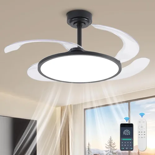 Vista 9 de AHAWILL Ventilador de techo retráctil con luces y control remoto, 42'' Fandelier ventilador de techo con espectro completo regulable, ajuste