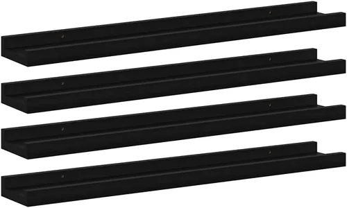Vista 12 de Black Floating Shelves Set of 4, Wall Mounted MDF Shelves with Matte Finish for Living Room, Bedroom Decor Display