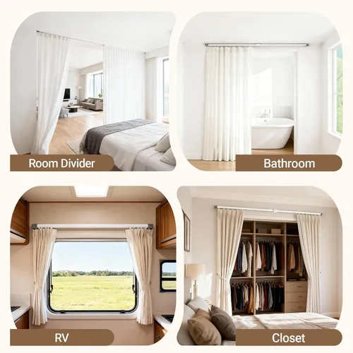 Vista 6 de Riel de cortina de techo – Riel telescópico resistente de 50 libras, montaje de techo y pared de instalación rápida para RV, dormitorio y baño, se