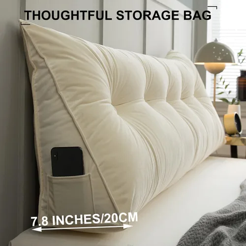 Vista 3 de Almohada de pared triangular con botones copetudos, cojín de apoyo de lectura, almohada de cama de lectura suave, color sólido, soporte para cuello