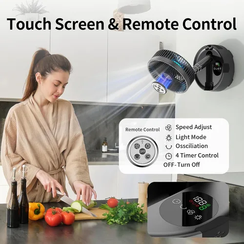 Vista 5 de Socool Ventilador Portátil de 20000mAh de 8 Pulgadas Operado por Batería, Ventilador Oscilante con Carga, Control Remoto con Luz LED, 112 Horas