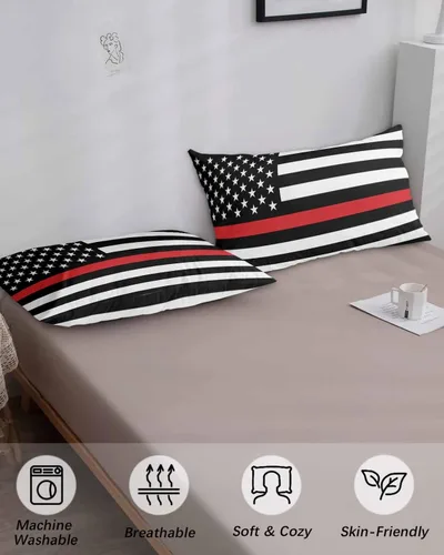 Vista 4 de Fundas de almohada de tamaño King con bandera de bomberos de Estados Unidos, fundas de almohada suaves para cama, fundas de almohada decorativas