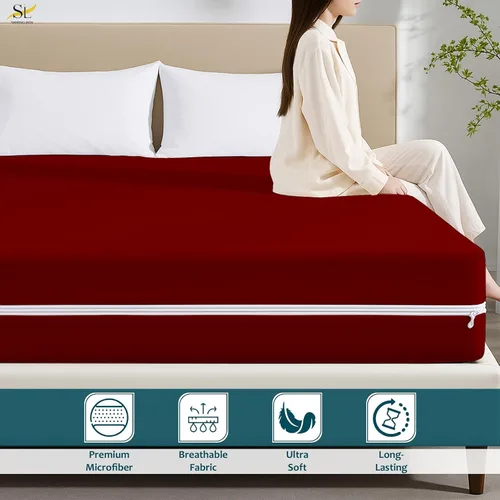 Vista 4 de Protector de colchón tamaño individual, funda 100% impermeable con cremallera, 15 pulgadas de profundidad, funda de colchón de seis caras para cama