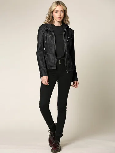 Vista 6 de Chaqueta Made By Johnny MBJ de piel sintética, estilo motociclista, con capucha, para mujer