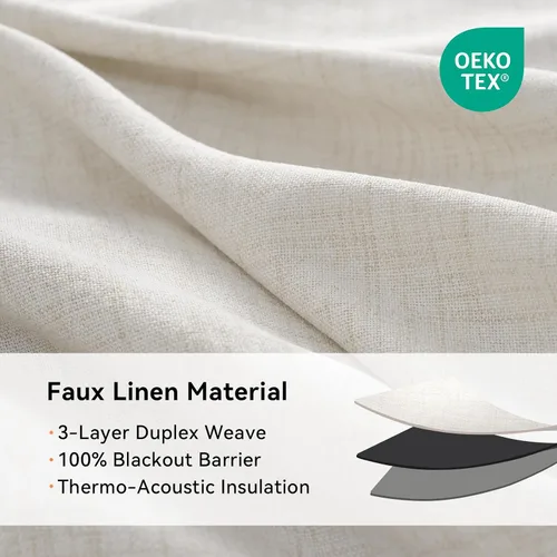 Vista 3 de Cortinas plisadas de lino totalmente opacas beige de 72 pulgadas de largo