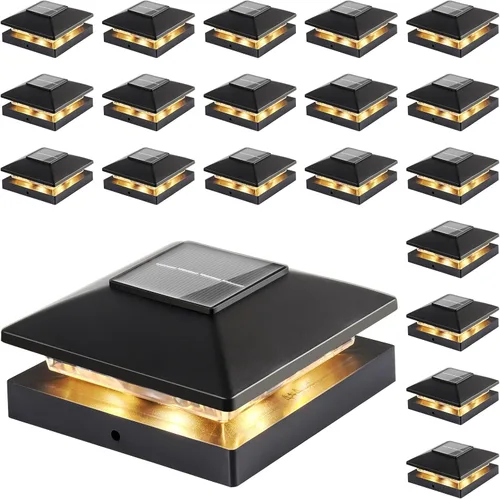 Vista 9 de Luces solares para punta de poste al aire libre 16 unidades, negras, impermeables, alimentadas por energía solar, luces de valla para cubierta