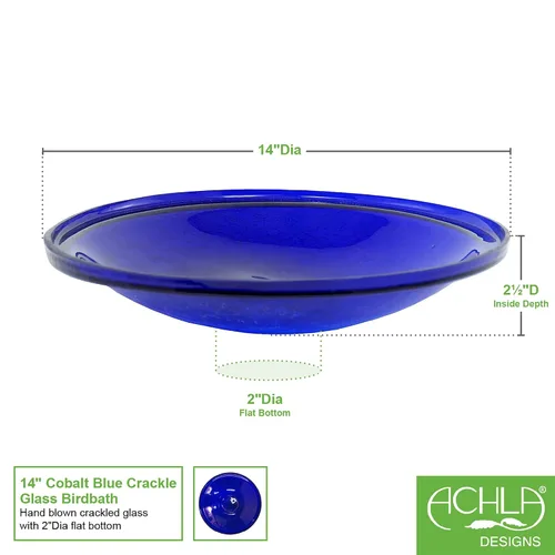 Vista 2 de Achla Designs Cuenco de vidrio agrietado, 14 pulgadas, azul cobalto