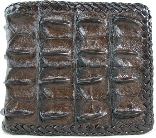 Vista 2 de PELGIO - Cartera de piel de cocodrilo auténtica hecha a mano (marrón chocolate)